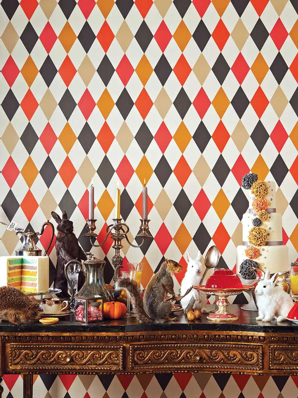 Punchinello, col.06 - Rauten - Braun - Creme - Ocker - Rot - Schwarz - Cole & Son