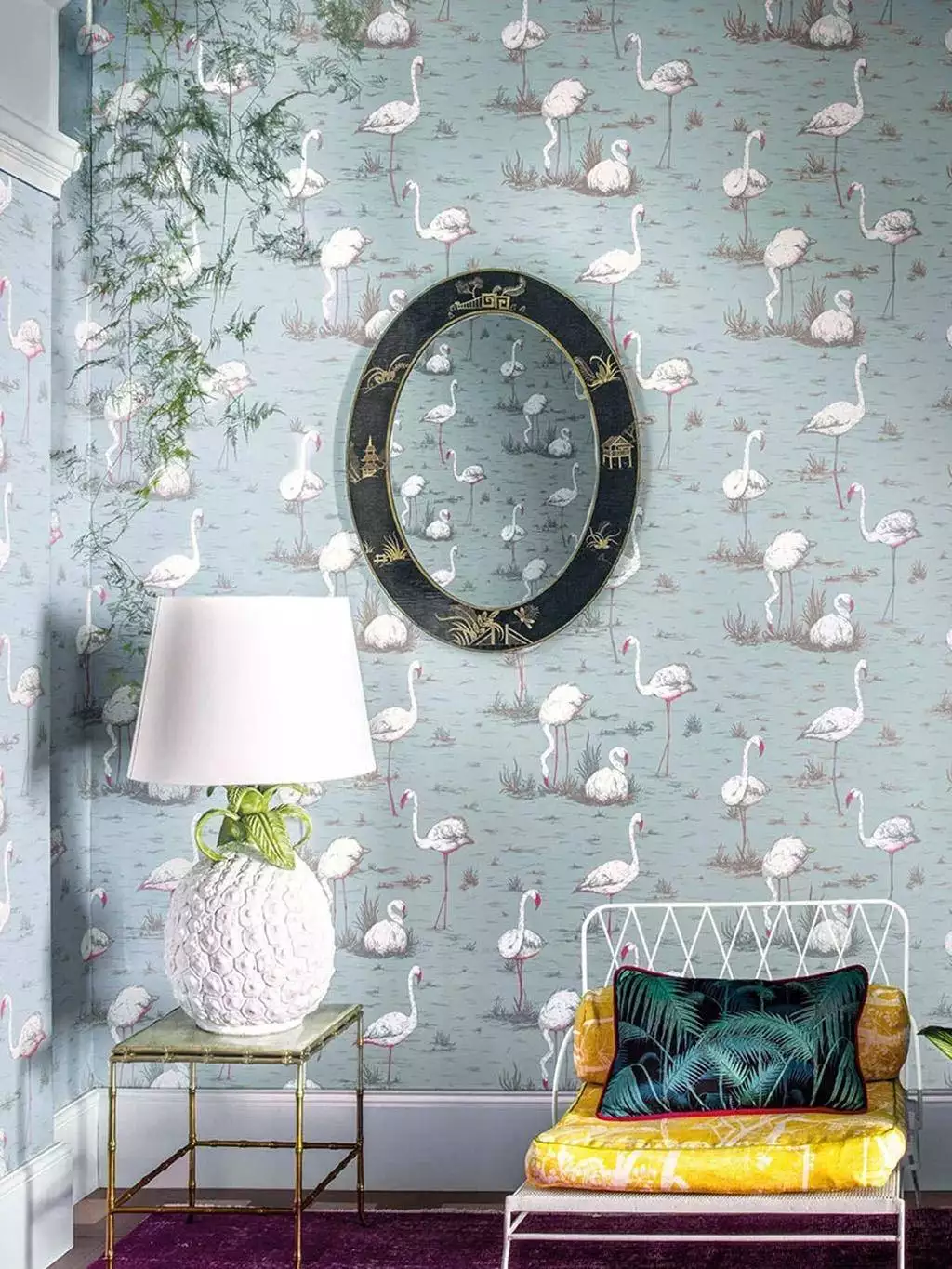 Flamingos, col. 44 - Flamingos - Vögel - Creme - Hellblau - Pink - Cole & Son