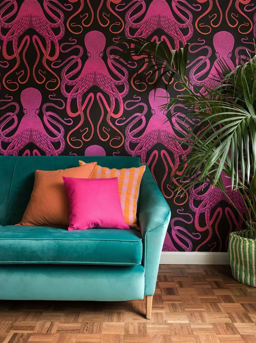 Ombre Octopus, pink/orange - Fauna - Moderne Muster - Tiere - Pink - Rot - Schwarz - MissPrint