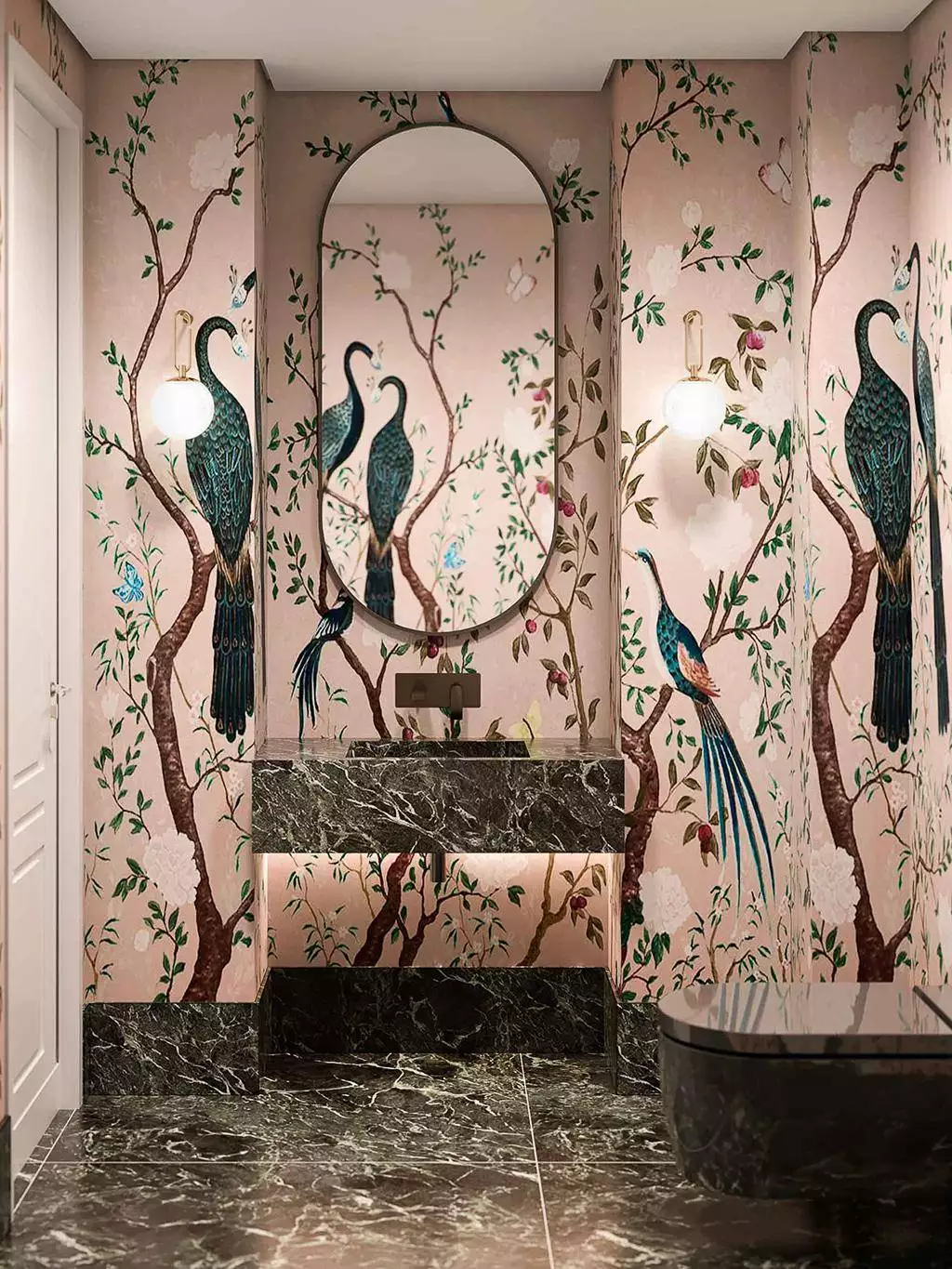 Edo subtle pink, col.93 - Blumen - Blätter - Tapeten mit Vogelmotiven - Tier Tapeten - Multicolor - COORDONNÈ