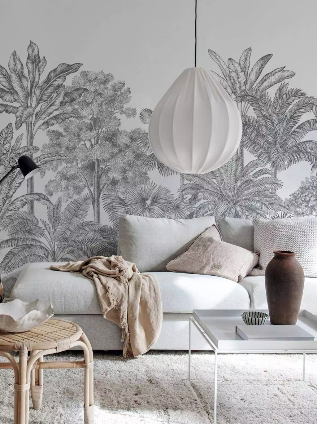 Tropical Bellewood, frost - Bäume - Florale Muster - FotoTapeten - Landschaft - Wald - Anthrazit - Weiß - Rebel Walls