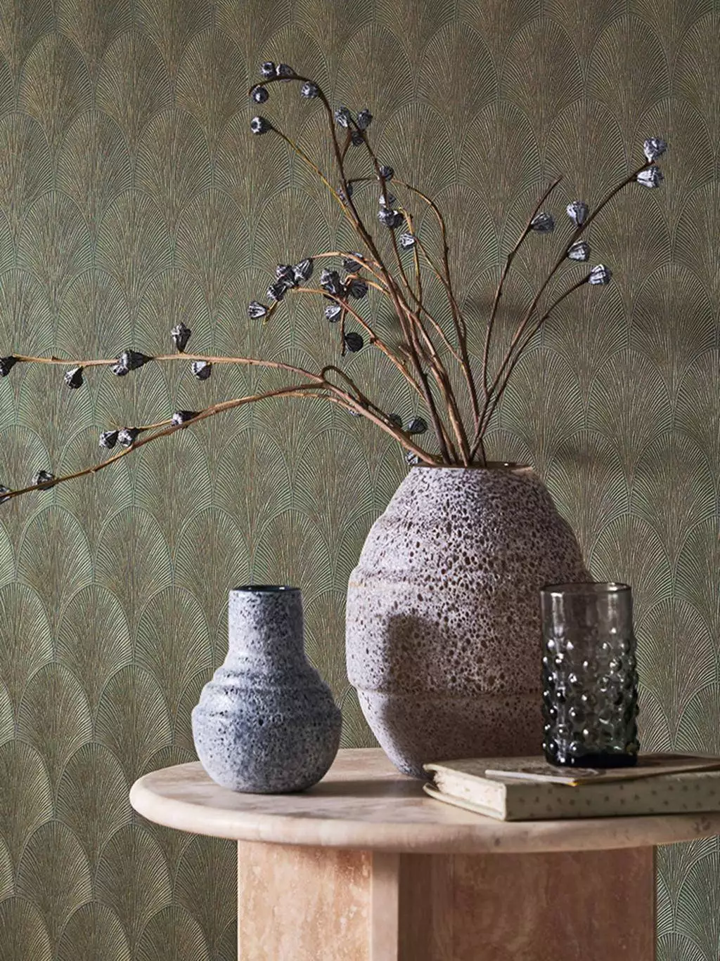 Tourmaline, col. 04 - Art Deco - Grafische Muster - Anthrazit - Gold - Olive - Casamance