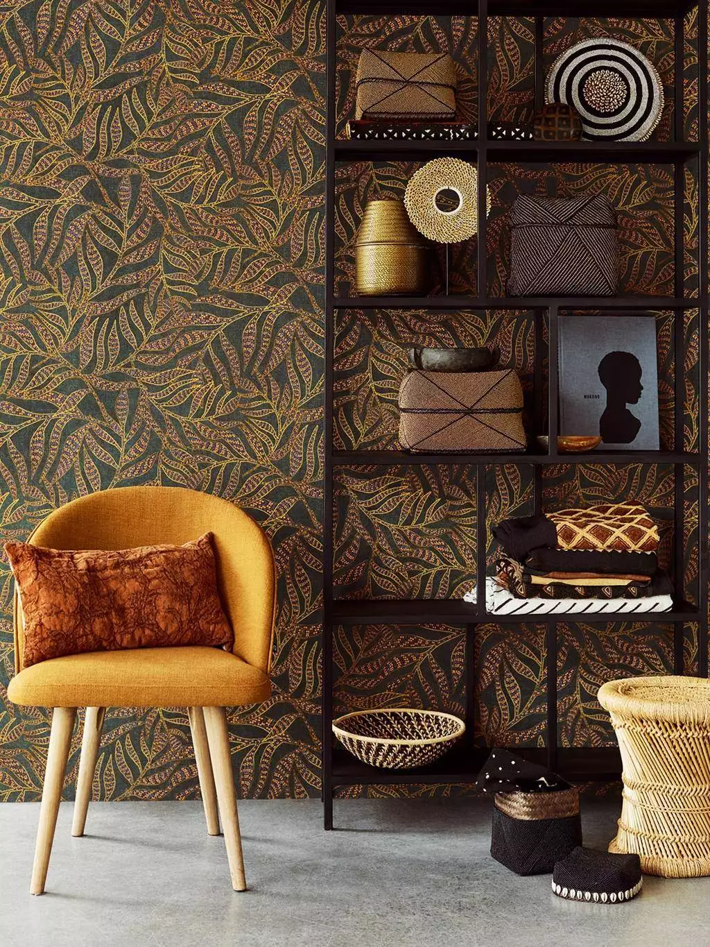 Mariam, col. 03 - Blätter - Braun - Gold - Petrol - Eijffinger