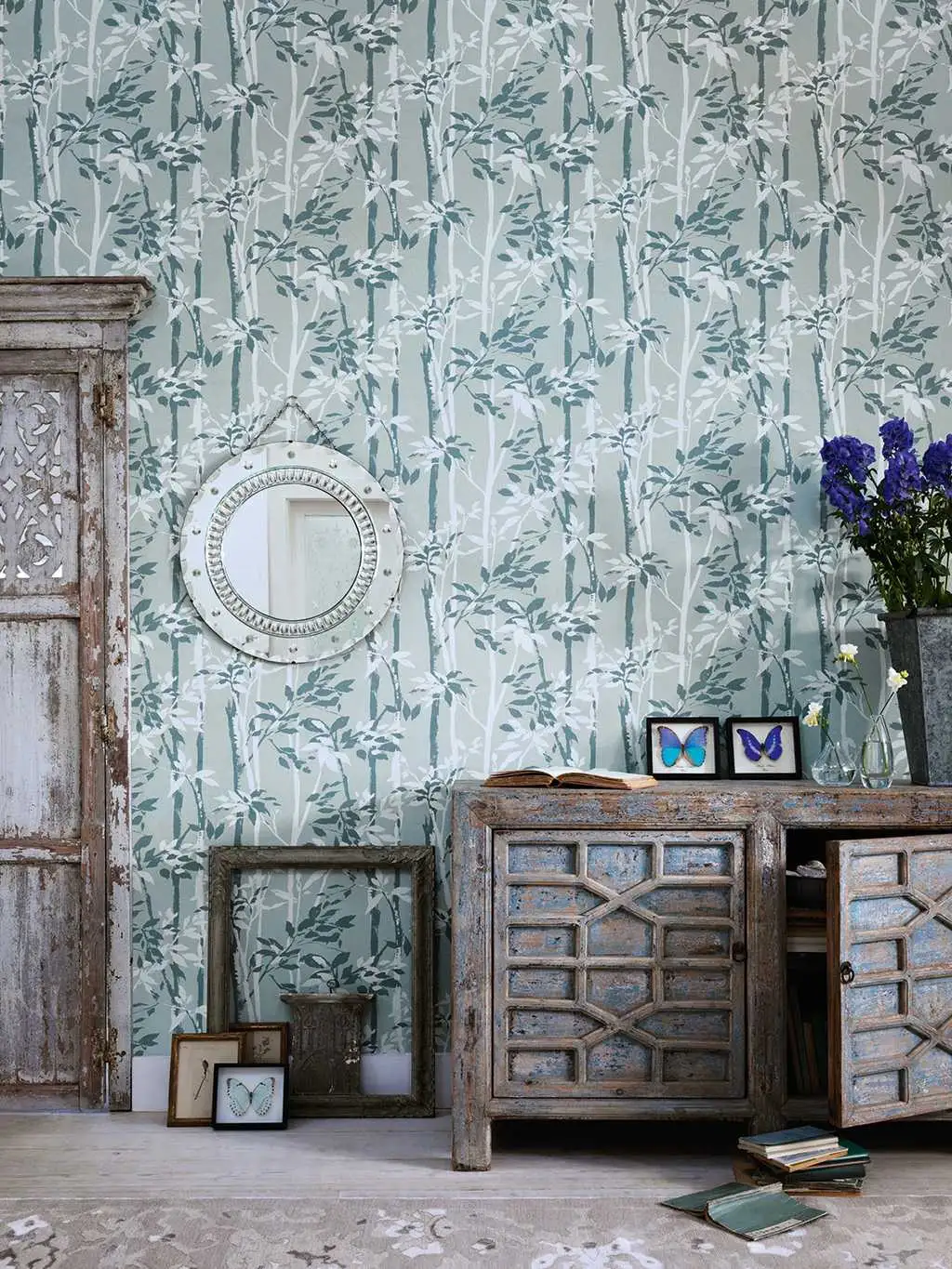 Alea, col.01 - Blätter - Bäume - Schemen/Silhouetten - Blau - Hellblau - Weiß - Sanderson 