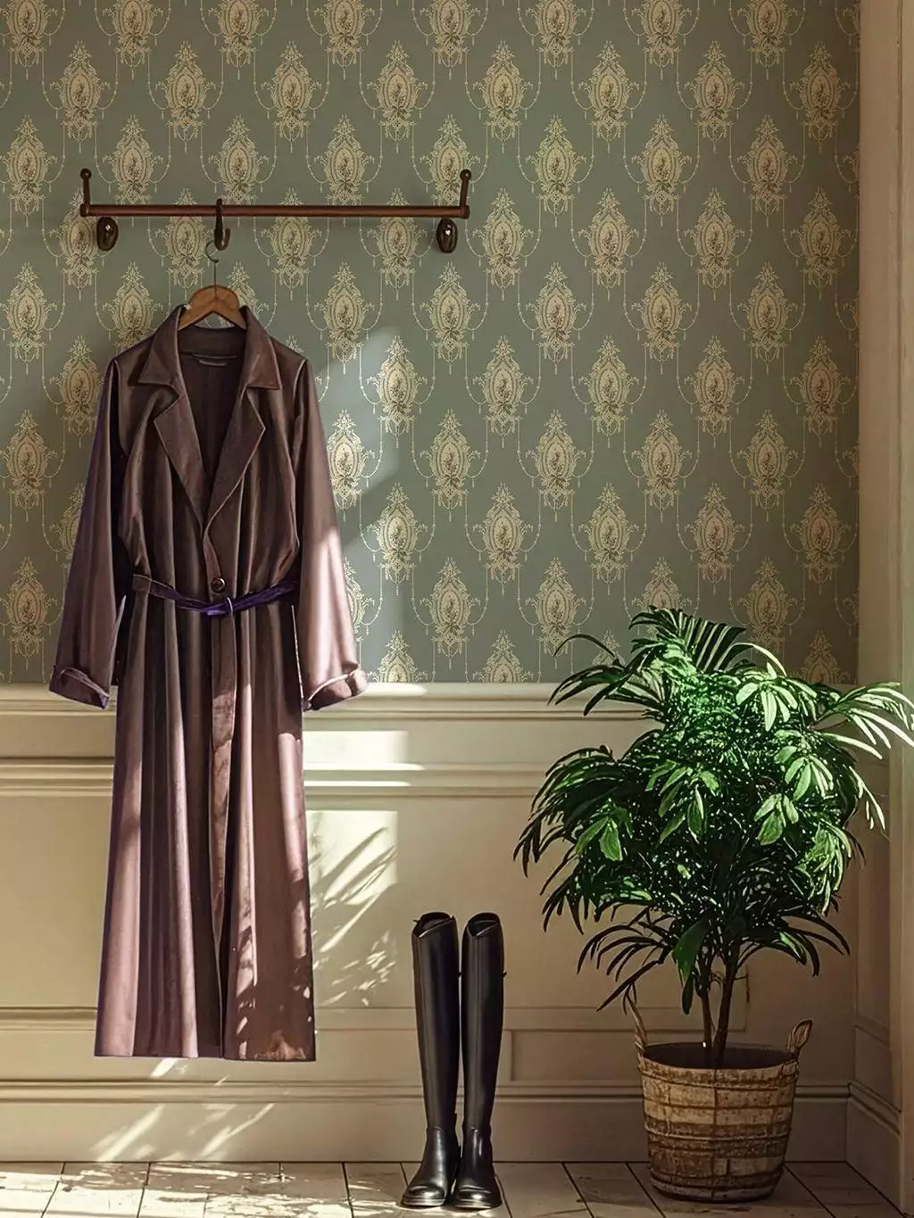 Edsbyn, col. 04 - Blätter - Klassische Muster - Ornamente - Ornamente Tapeten - Creme - Hellblau - Rosa - GAMMALSVENSKA