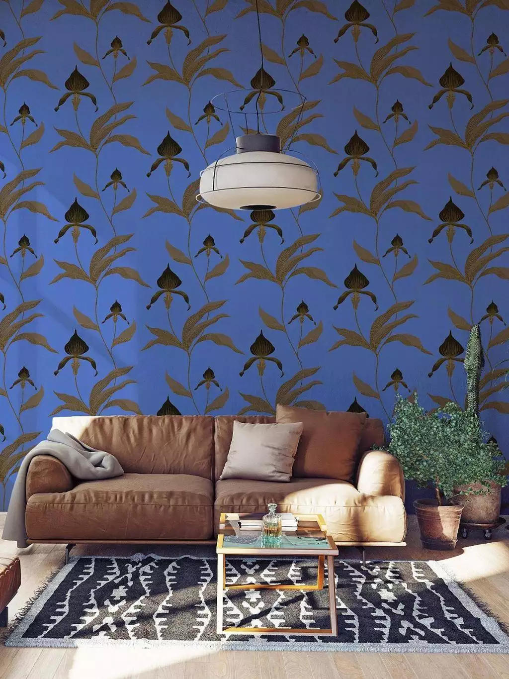 Orchid No. 30 - Blumen - Florale Muster - Ranken - Anthrazit - Blau - Braun - Gold - Cole & Son