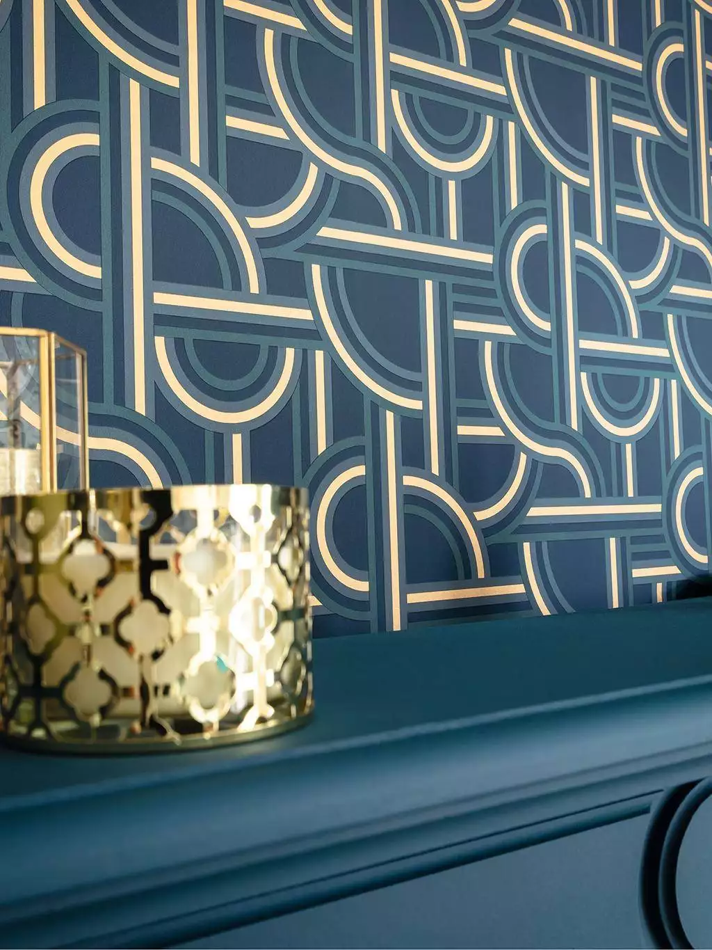 Impass, col. 01 - Bögen - Grafische Muster - Blau - Gold - Caselio