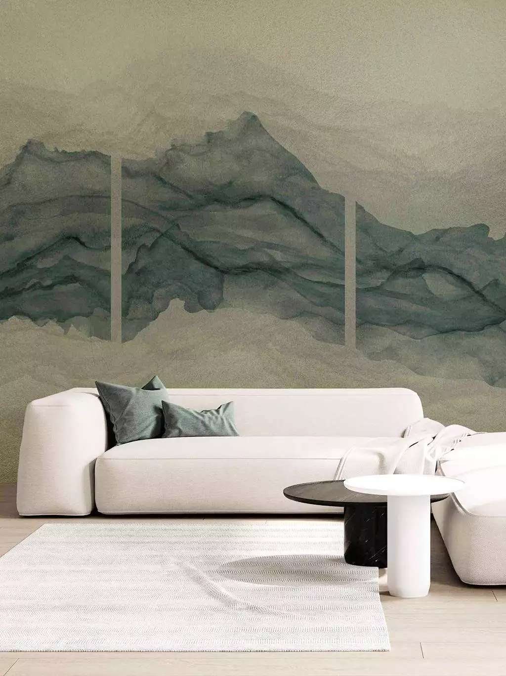 Torn Emerald - Berge - FotoTapeten - Landschaft - Moderne Muster - Anthrazit - Creme - Grün - COORDONNÈ