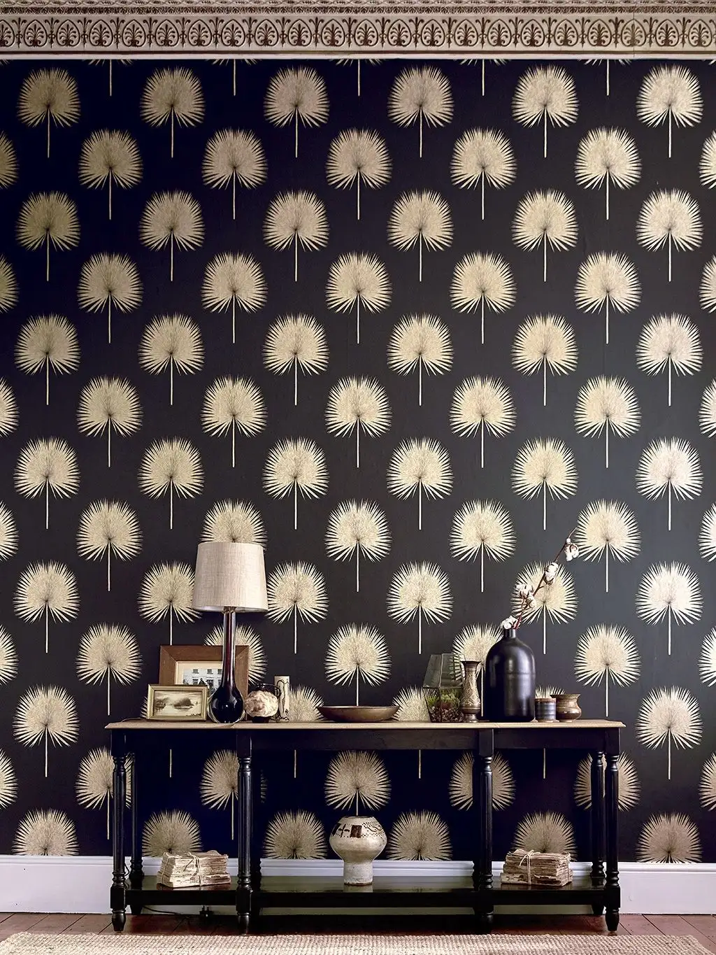 Fan Palm, col. 9 - Blätter - Gold - Schwarz - Sanderson 