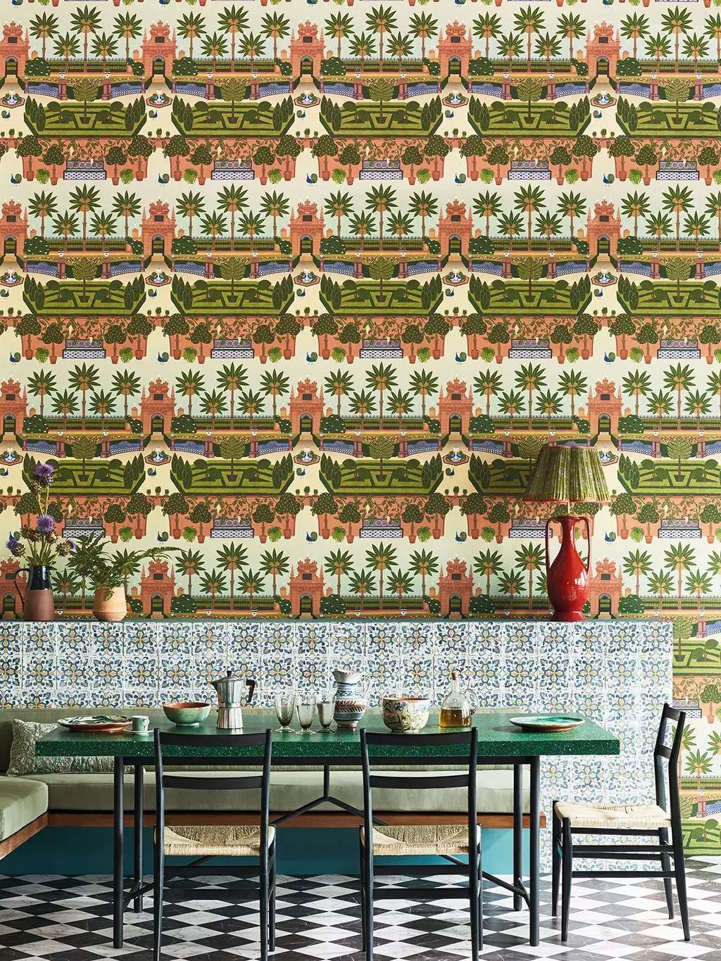 Alcazar Gardens, col. 20 - Blumen - Blätter - Gebäude - Multicolor - Cole & Son