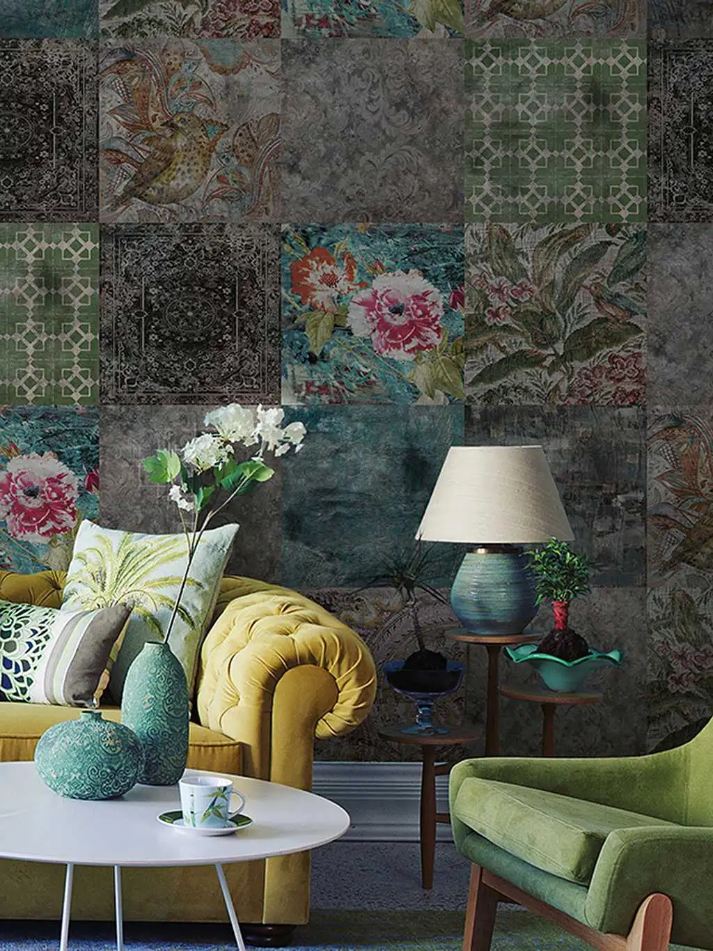 Yoyo, U1.07 - Fliesen - Kachel &amp - Patina - Stofftapeten - Grau - Multicolor - YOYO