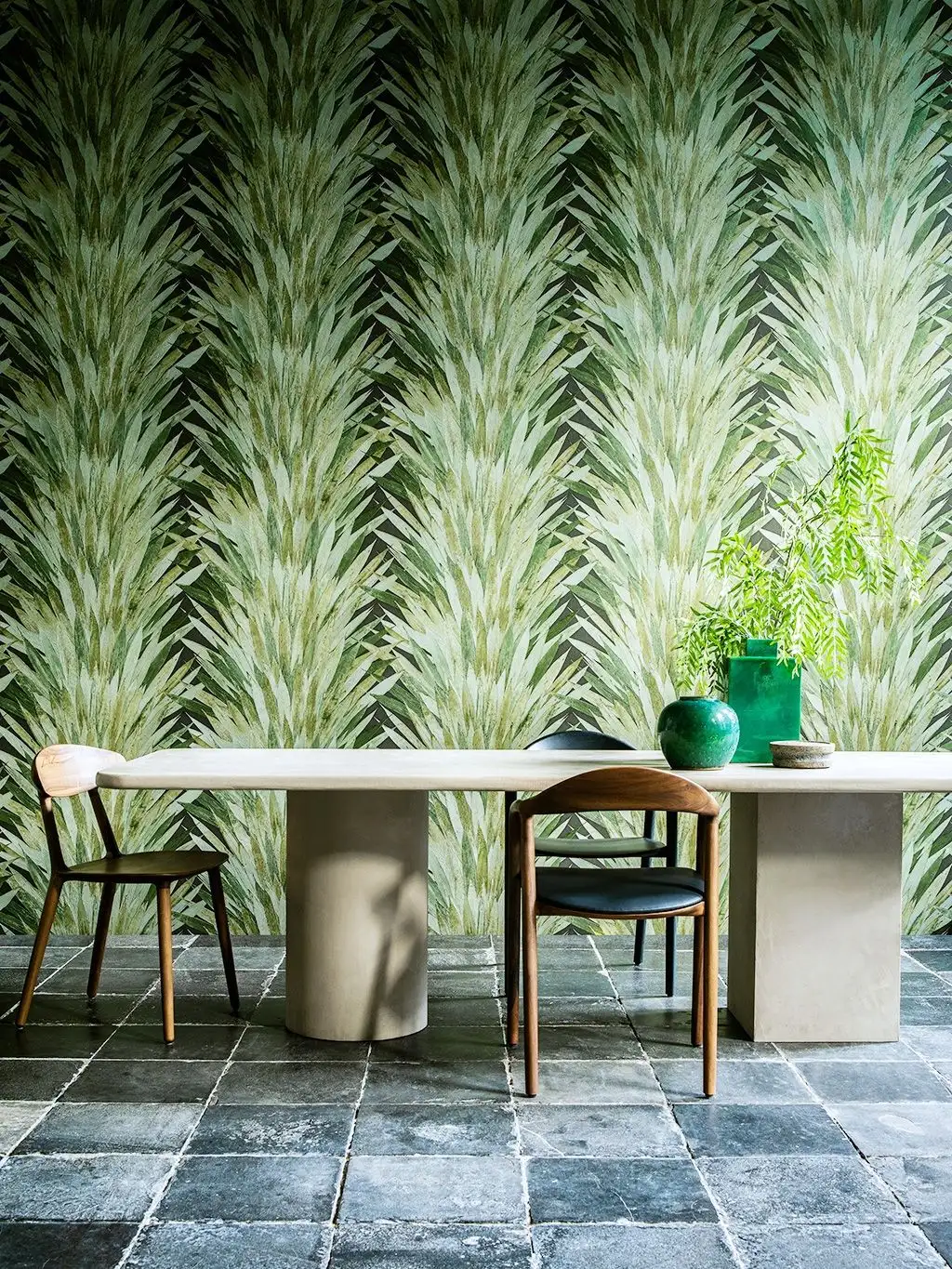 Abanico, col. 01 - Blätter - Anthrazit - Grün - ARTE