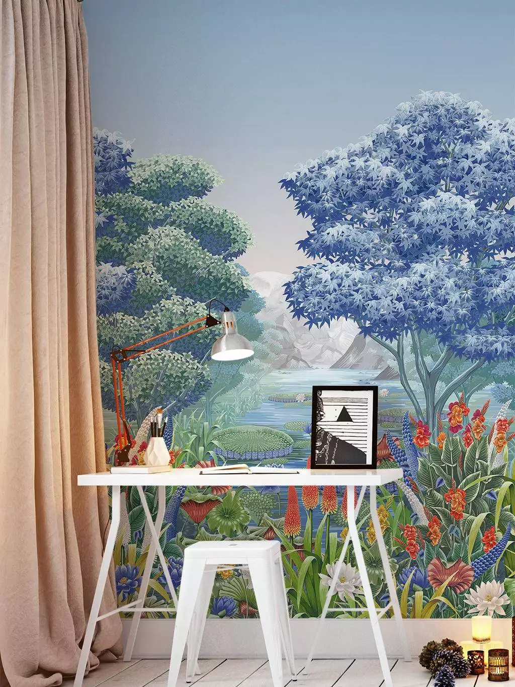 Elysium mural, col. 01 - Blumen - Blätter - Bäume - Florale Muster - FotoTapeten - Landschaft - Multicolor - Osborne & Little