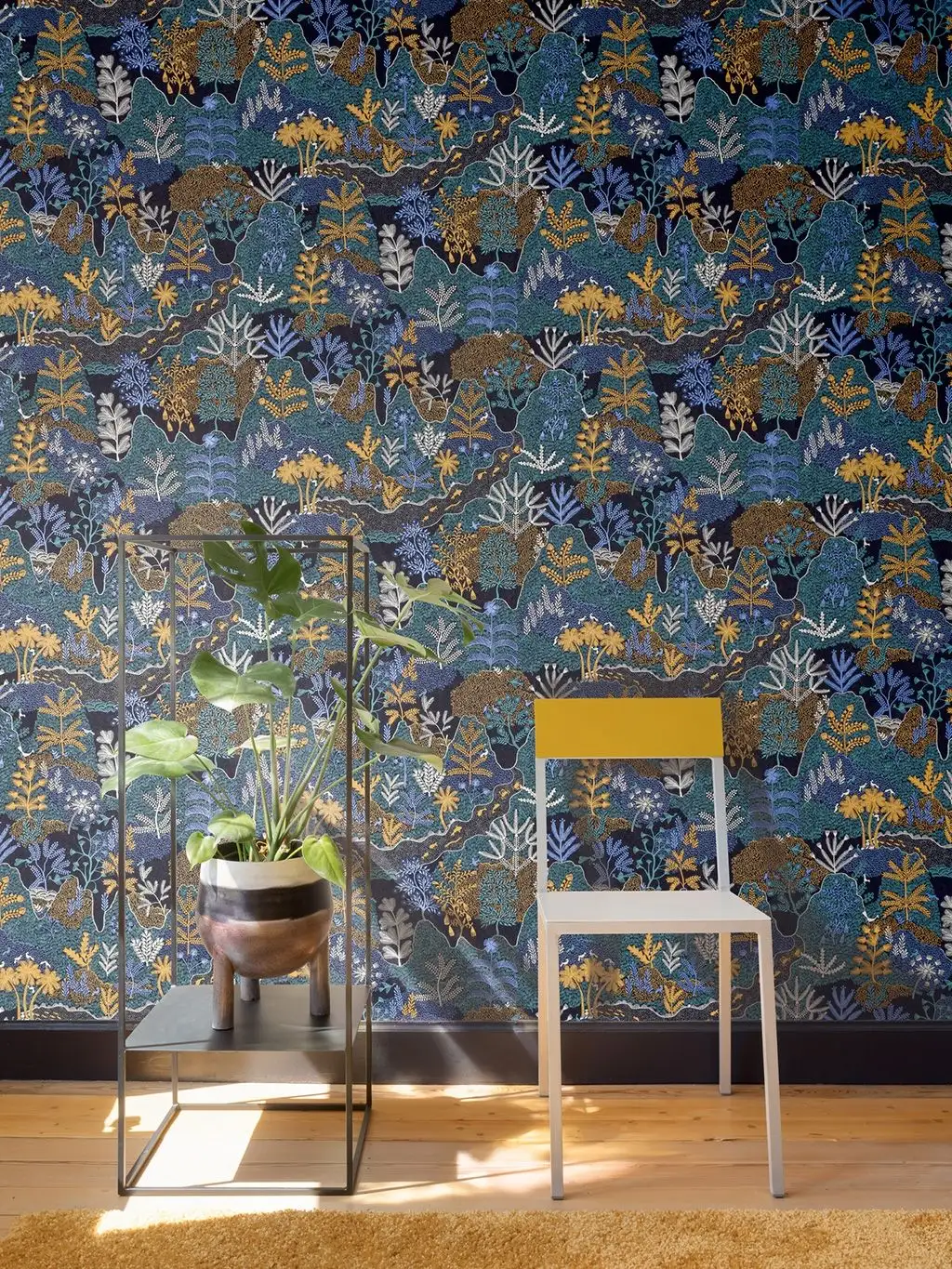 PARADISO PALACE - Bäume - Fische - Landschaft - Tier Tapeten - Blau - Creme - Gelb - Grün - Schwarz - Masureel