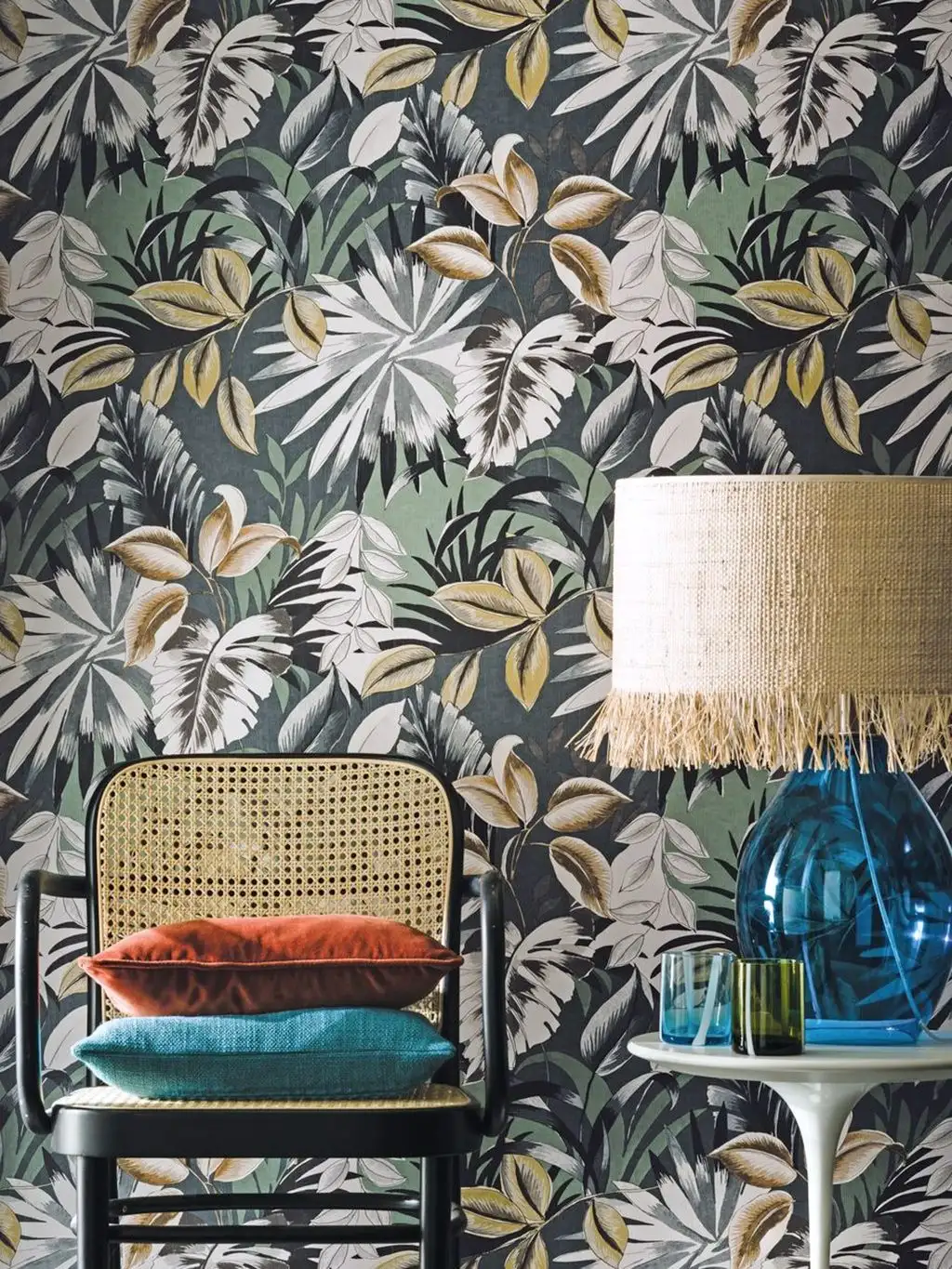 Floresta, col. 2 - Blumen - Blätter - Anthrazit - Braun - Gelb - Weiß - Casamance