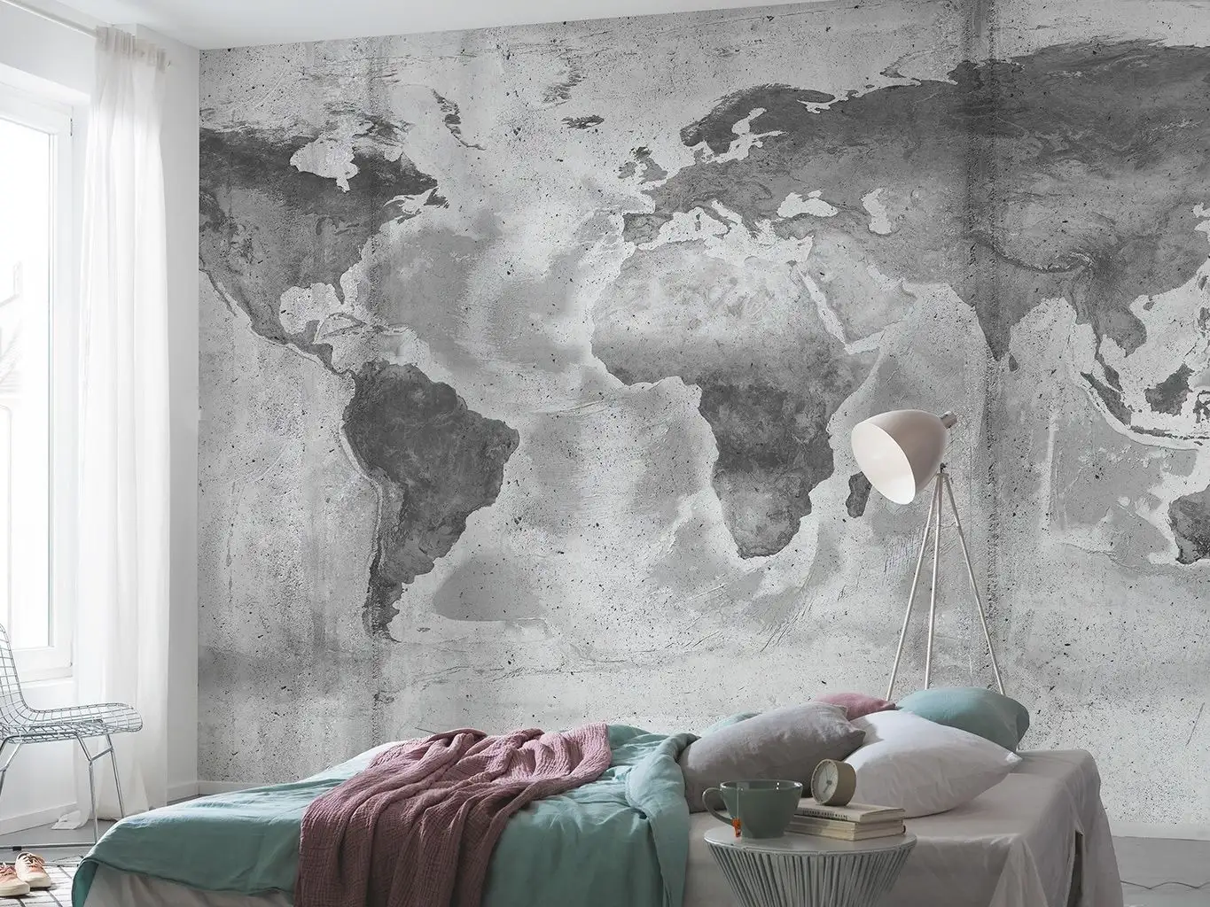 CONCRETE WORLD - Landkarte - Weltkarten auf Tapete - Schwarz und Weiß - Komar.Vlies