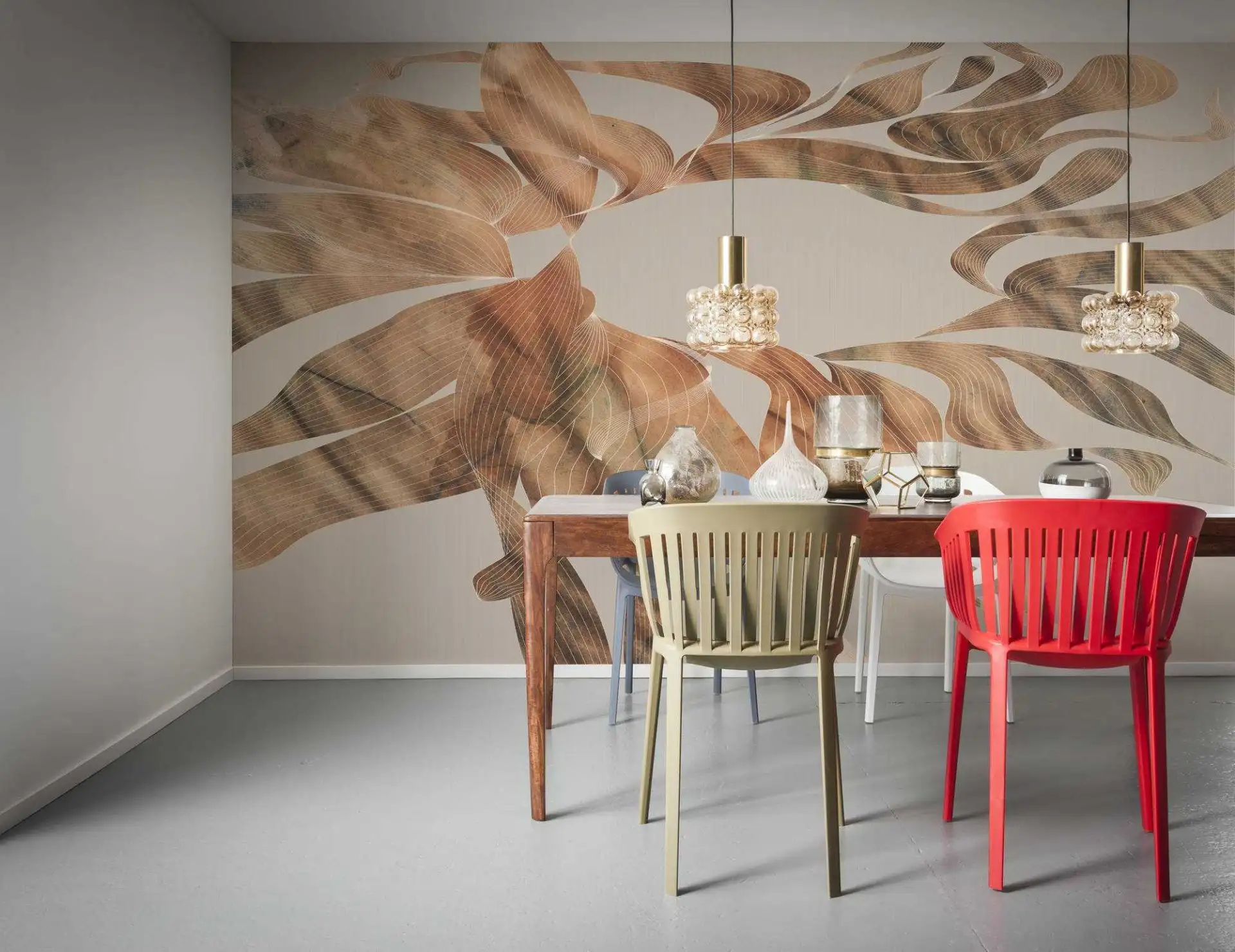 Autumn Leaves - Formen - Wellen - Braun - Hellbraun - Ocker - Komar.Vlies