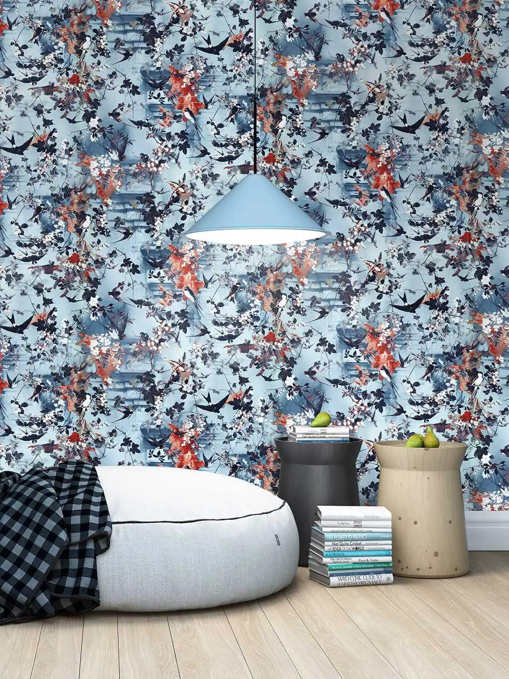 Hirondelles, col.02 - Blätter - Tapeten mit Vogelmotiven - Grün - Mint - Orange - Jean Paul Gaultier