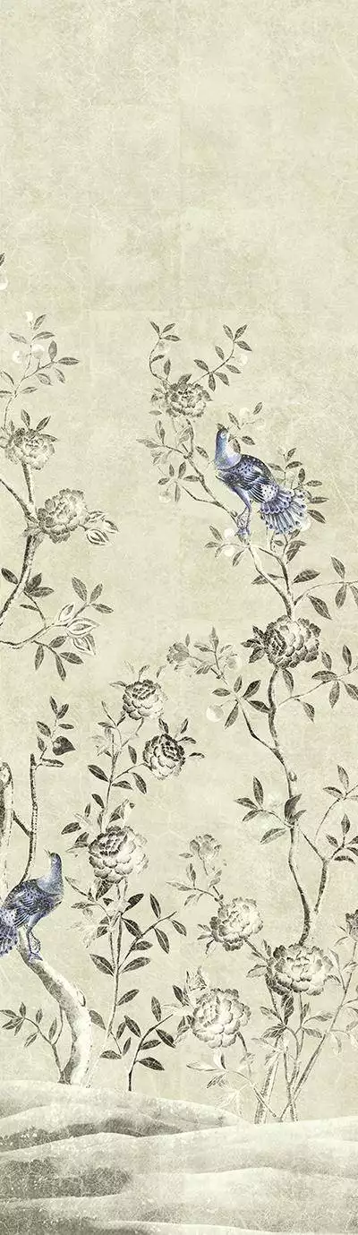Voliere, col. 02 - Asia - Blumen - Landschaft - Tapeten mit Vogelmotiven - Tier Tapeten - Äste - Multicolor - Masureel