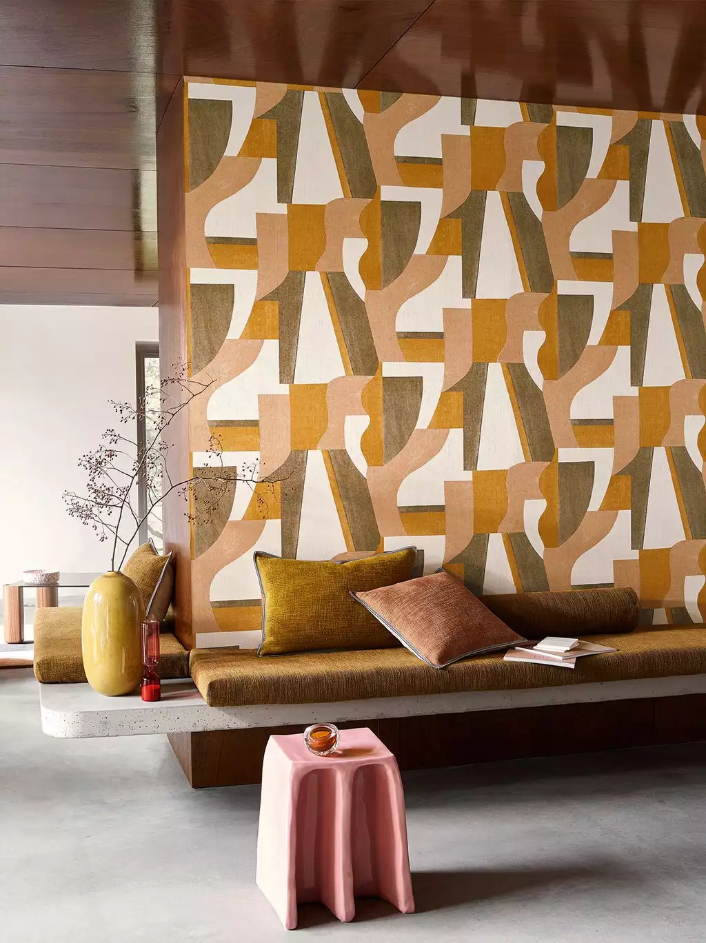 Gino, col. 04 - Grafische Muster - Braun - Creme - Hellbraun - Ocker - Casamance