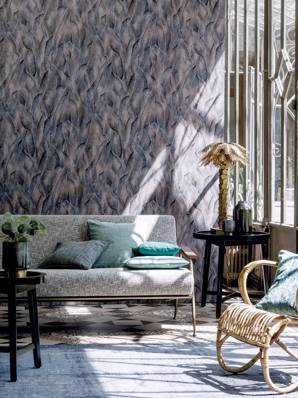 Amazone, col. 2 - Blätter - Anthrazit - Braun - Hellblau - Casamance