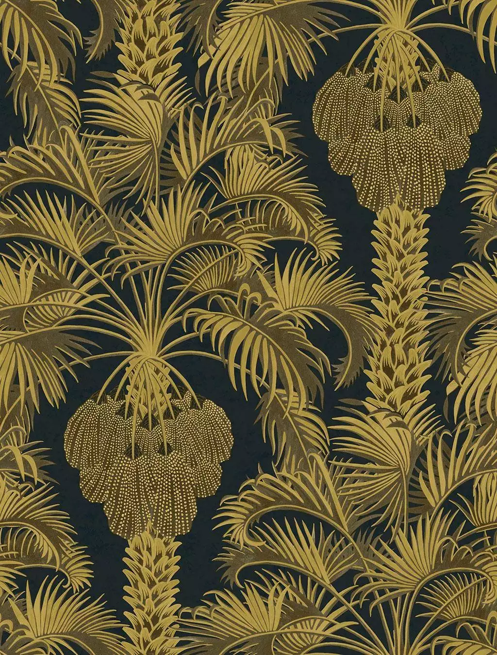 Hollywood Palm, col. 1 - Blumen - Blätter - Gold - Schwarz - Cole & Son