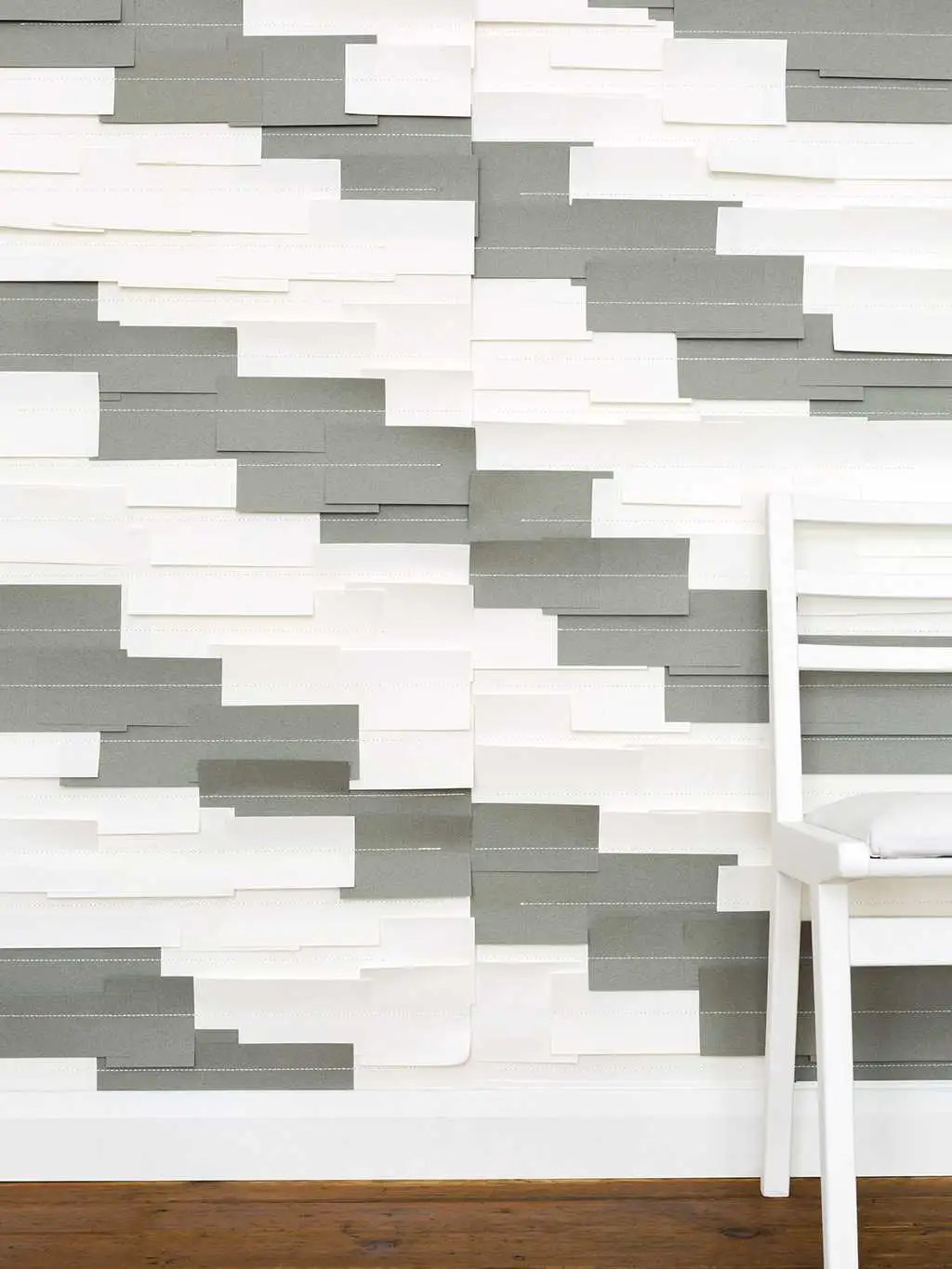 Diagonal Room - Papiertapeten - Grau - Weiß - Tracy Kendall