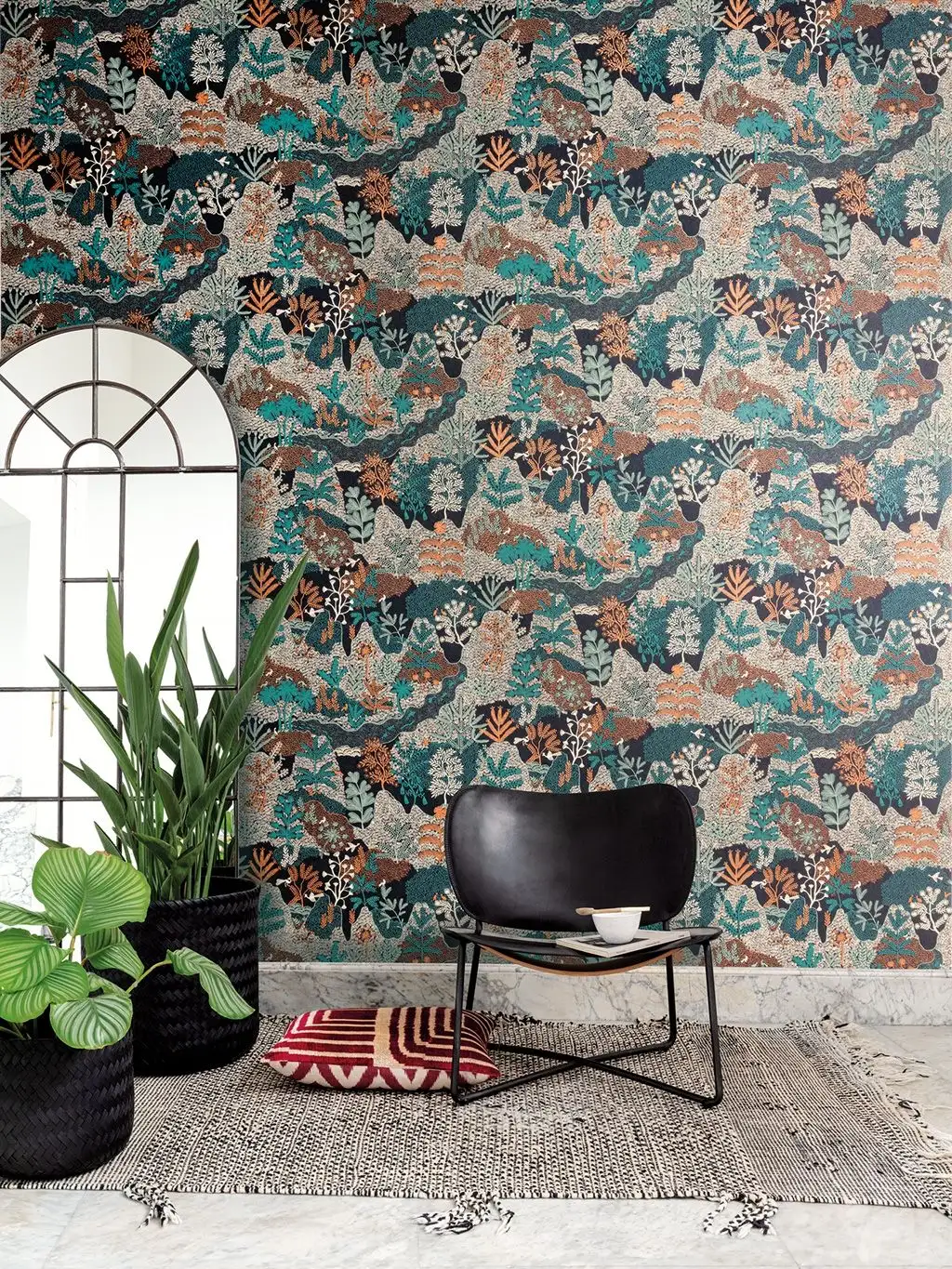 PARADISO PINE - Bäume - Fische - Landschaft - Tier Tapeten - Braun - Creme - Grün - Schwarz - Masureel