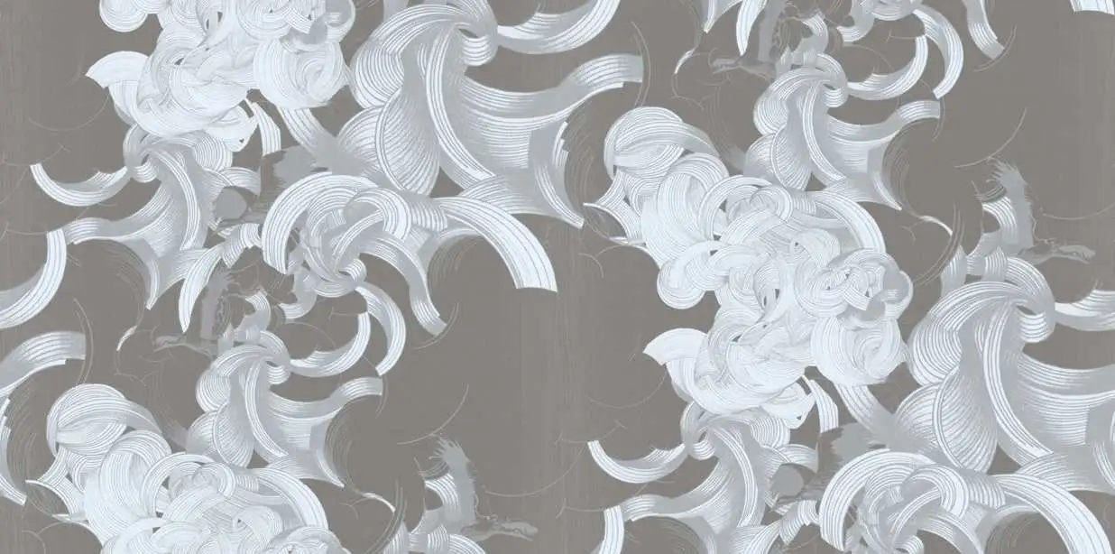 Nimbus, col.03 - Tapeten mit Vogelmotiven - Wolken - Grau - Silber - Weiß - Tres Tintas