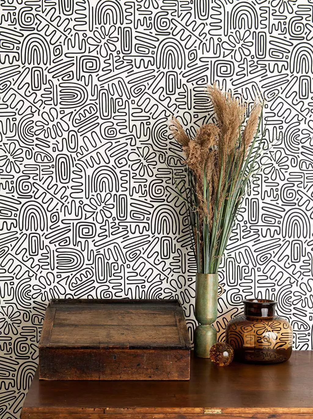 Nazca Atacama - Grafische Muster - Moderne Muster - Creme - Schwarz - Schwarz und Weiß - MissPrint