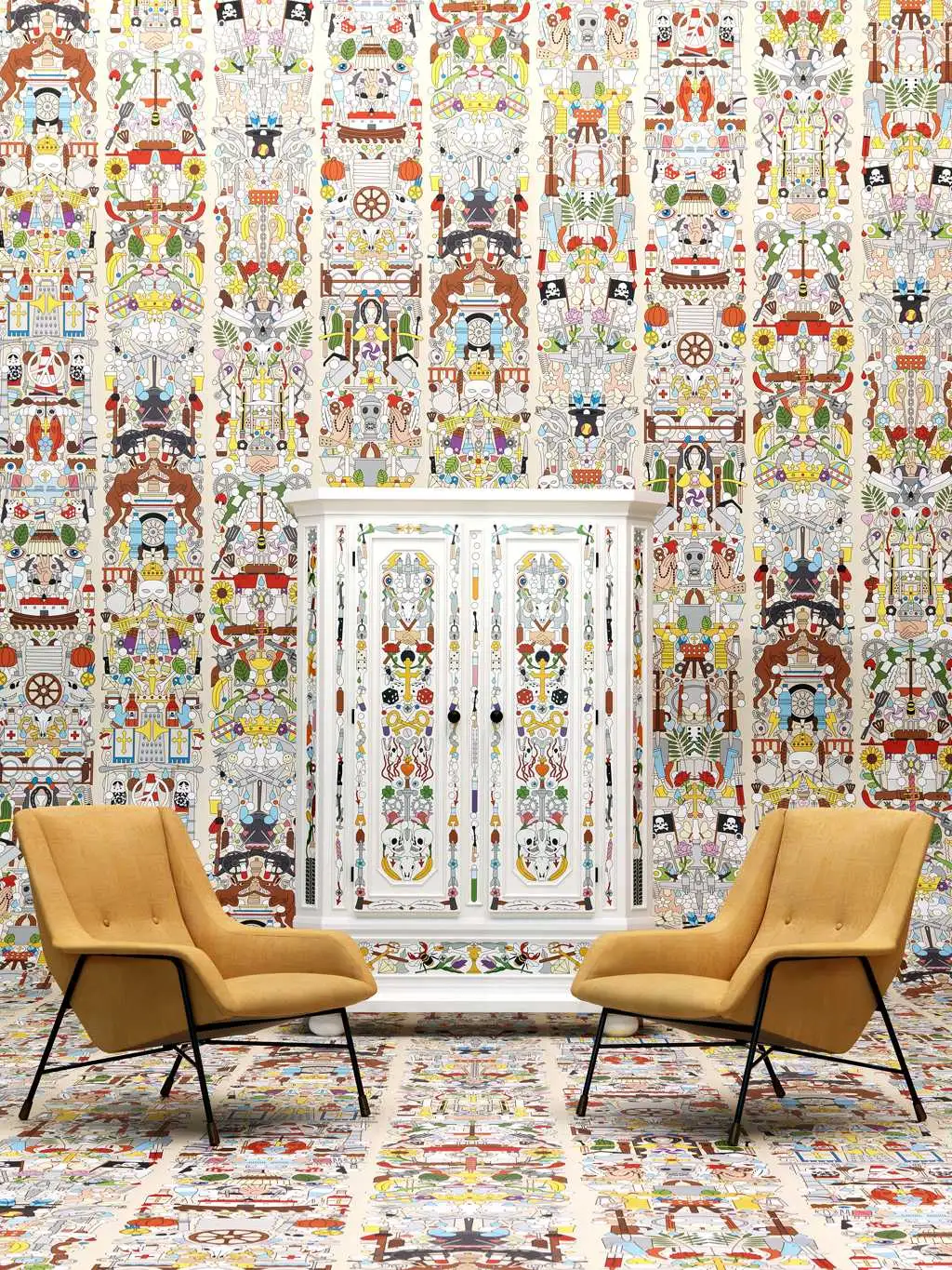 Alt Deutsch - Figuren - Formen - Tier Tapeten - Creme - Multicolor - NLXL