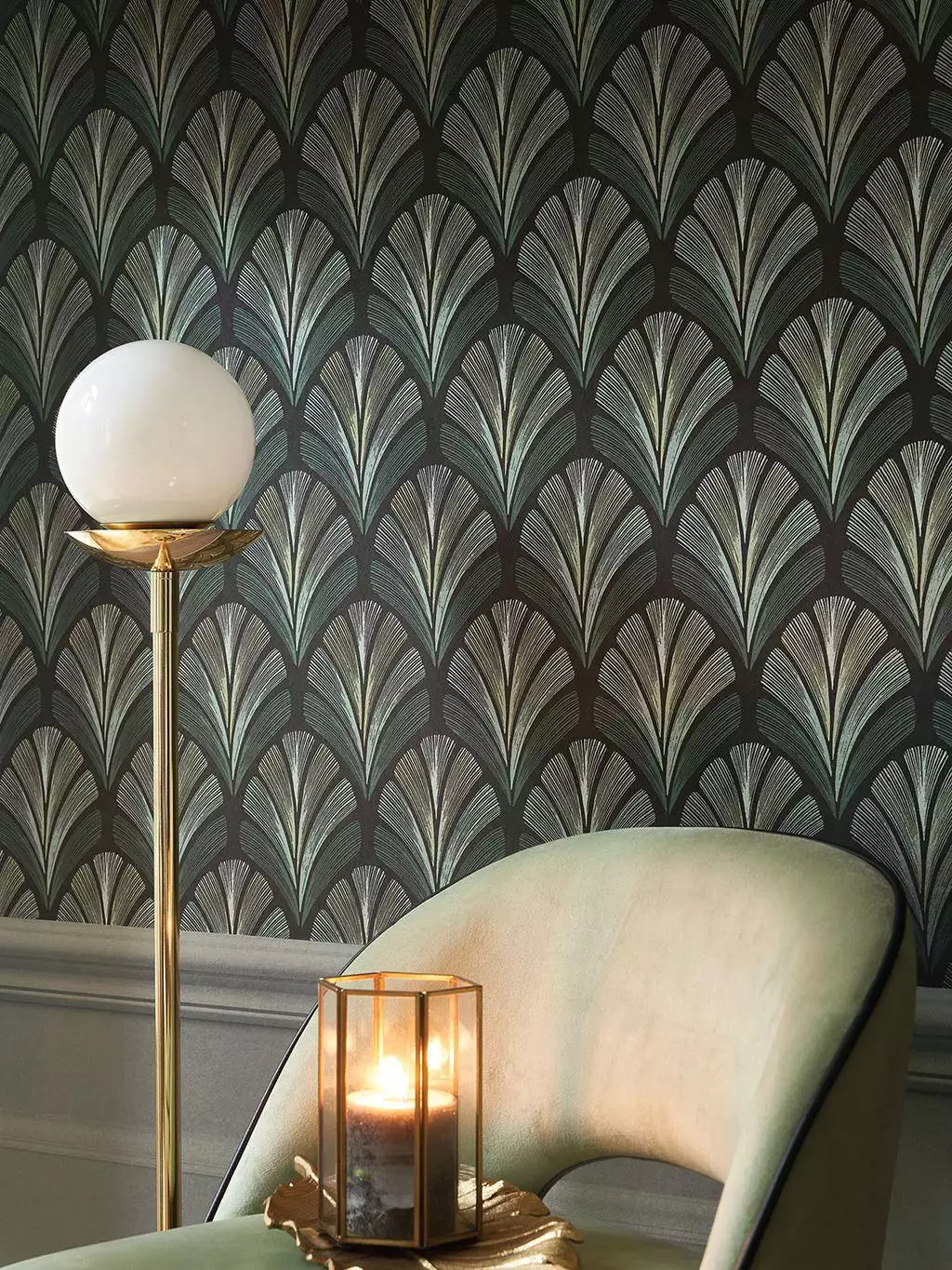 Folies St James, col. 45 - Florale Muster - Fächer - Schwarz - Silber! - Casadeco