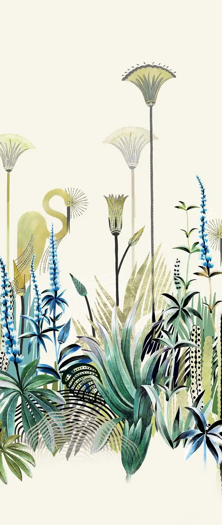 Lush Amazon, col. 02 - Blumen - Blätter - Landschaft - Tapeten mit Vogelmotiven - Tier Tapeten - Multicolor - Masureel