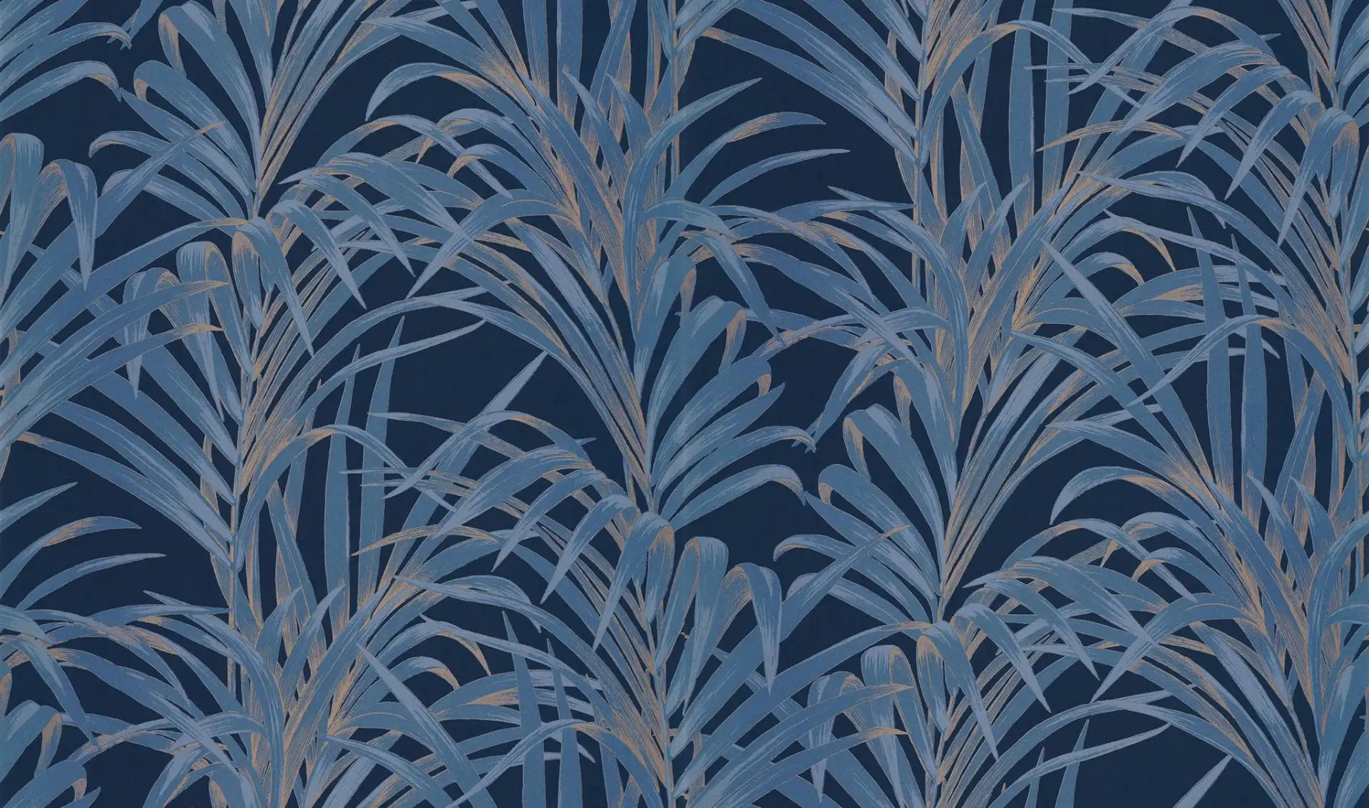 Fougeres, col. 07 - Blätter - Blau - Silber - Casadeco