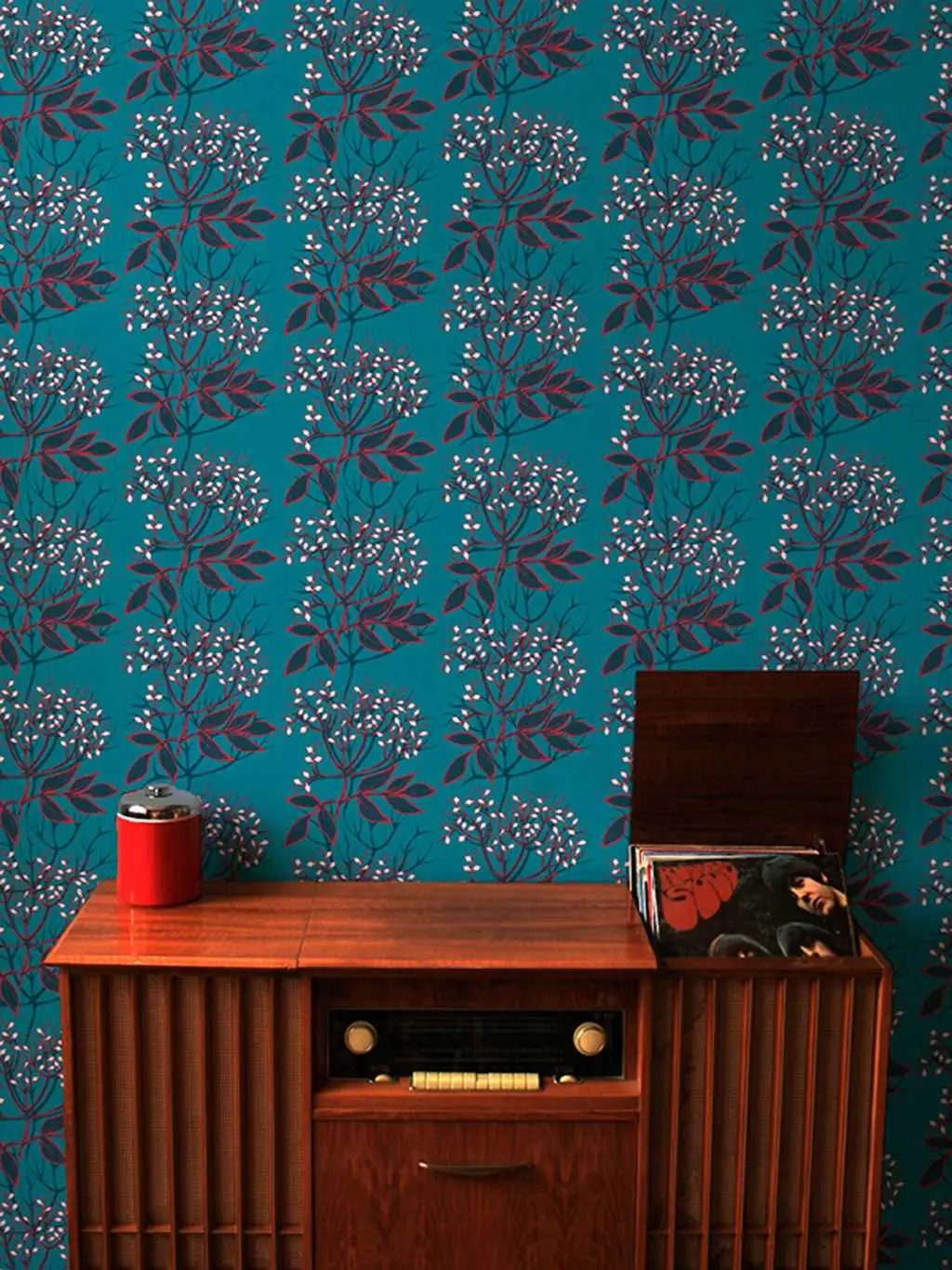 Winter Blossom - Blätter - Äste - Petrol - Rot - Türkis - Weiß - Camilla Meijer