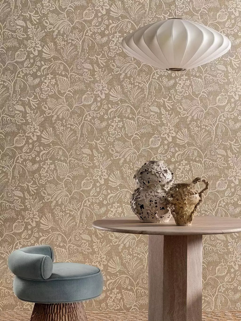 Pastel, col. 06 - Blumen - Blätter - Florale Muster - Naturfaser - Beige - Creme - Casamance