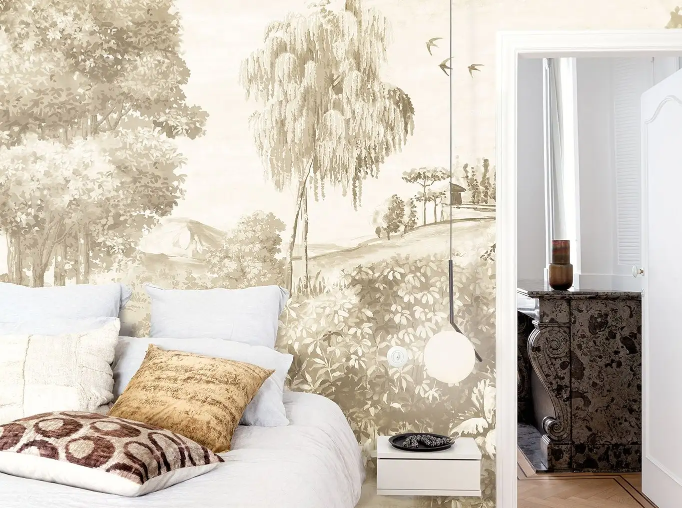 Landscape linnen, col. 01 - Bäume - Landschaft - Braun - Creme - Masureel