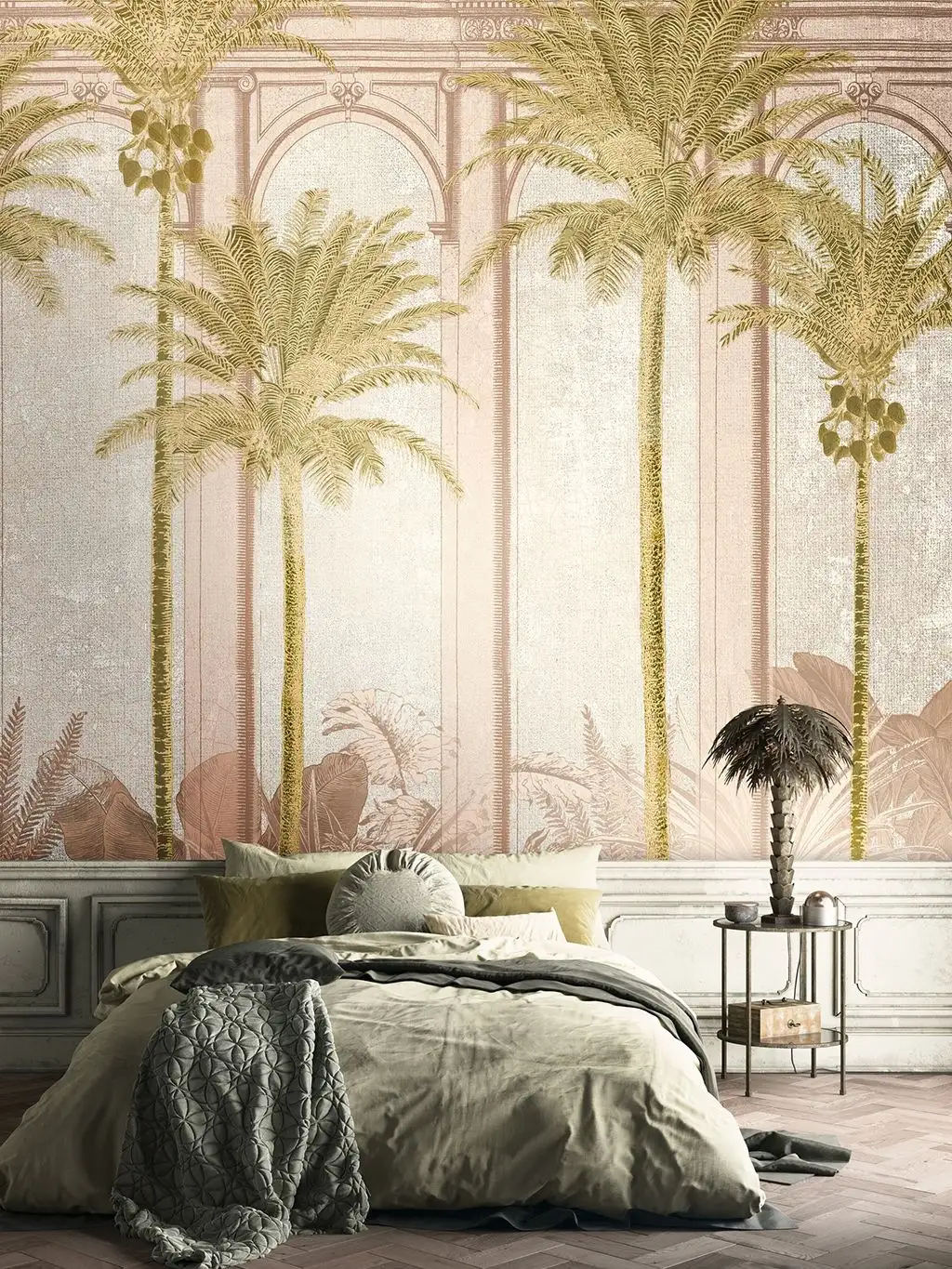 Habana, Panoramics, col. 01 - Bäume - Gebäude - Creme - Rosa - Masureel