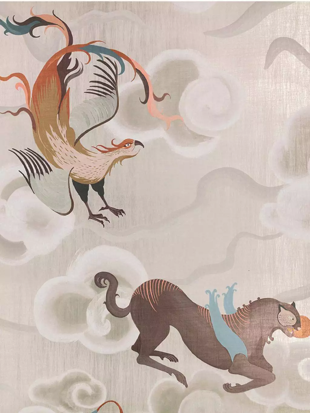 Chimera, col. 01 - Drachen - Exotische Tapeten - Tiere - Vögel - Wolken - Silber! - ROMO