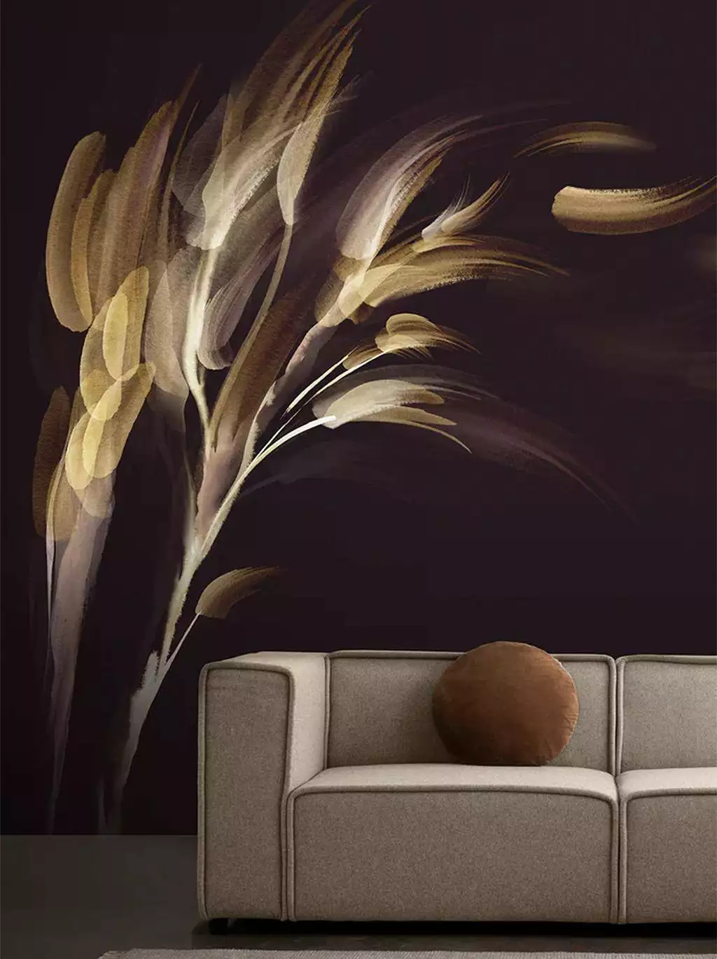 Willow Wallpaper, col. Chocolate - Blätter - Florale Muster - FotoTapeten - Gras - Moderne Muster - Anthrazit - Beige - Creme - Emma Hayes