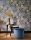 Albizia, col. 05 - Blumen - Blätter - Anthrazit - Blau - Creme - Gelb - Gold - Texdecor