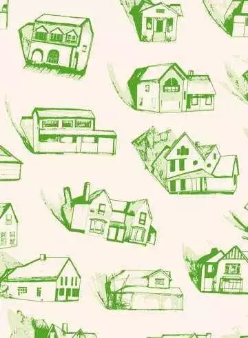 HOUSES, col. 03 - Gebäude - Creme - Grün - Erica Wakerly