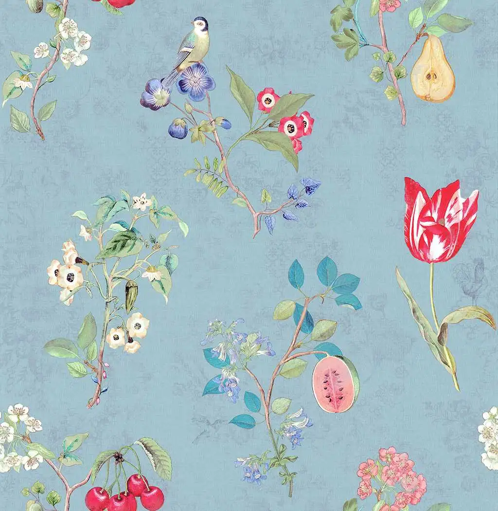 Cherry Pip, col.02 - Blätter - Tapeten mit Vogelmotiven - Mint - Multicolor - Pip Studio