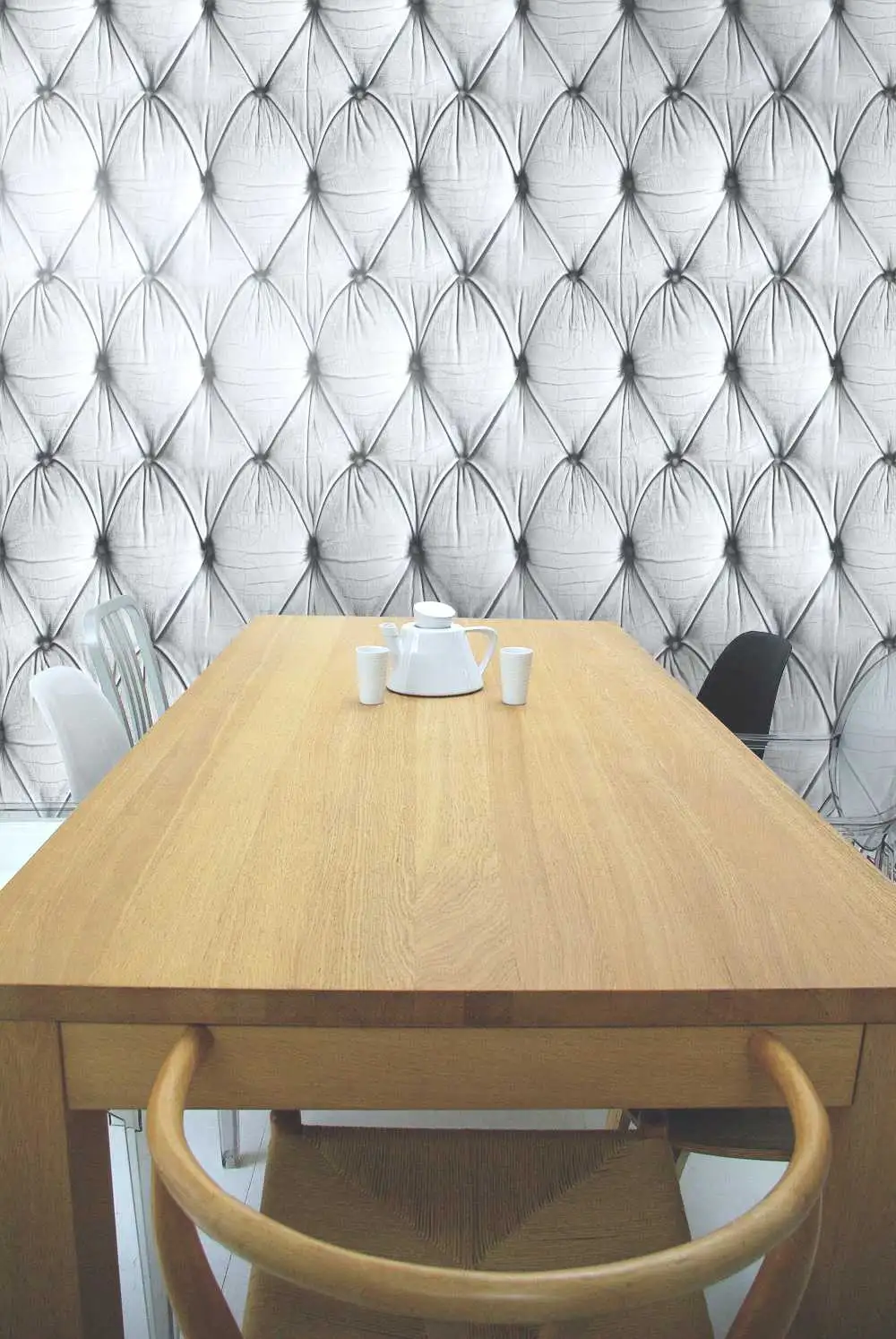 Chesterfield Button Back, white - 3D Tapeten - 3D Tapeten: - Polster - tromp l - Anthrazit - Grau - Weiß - Mineheart