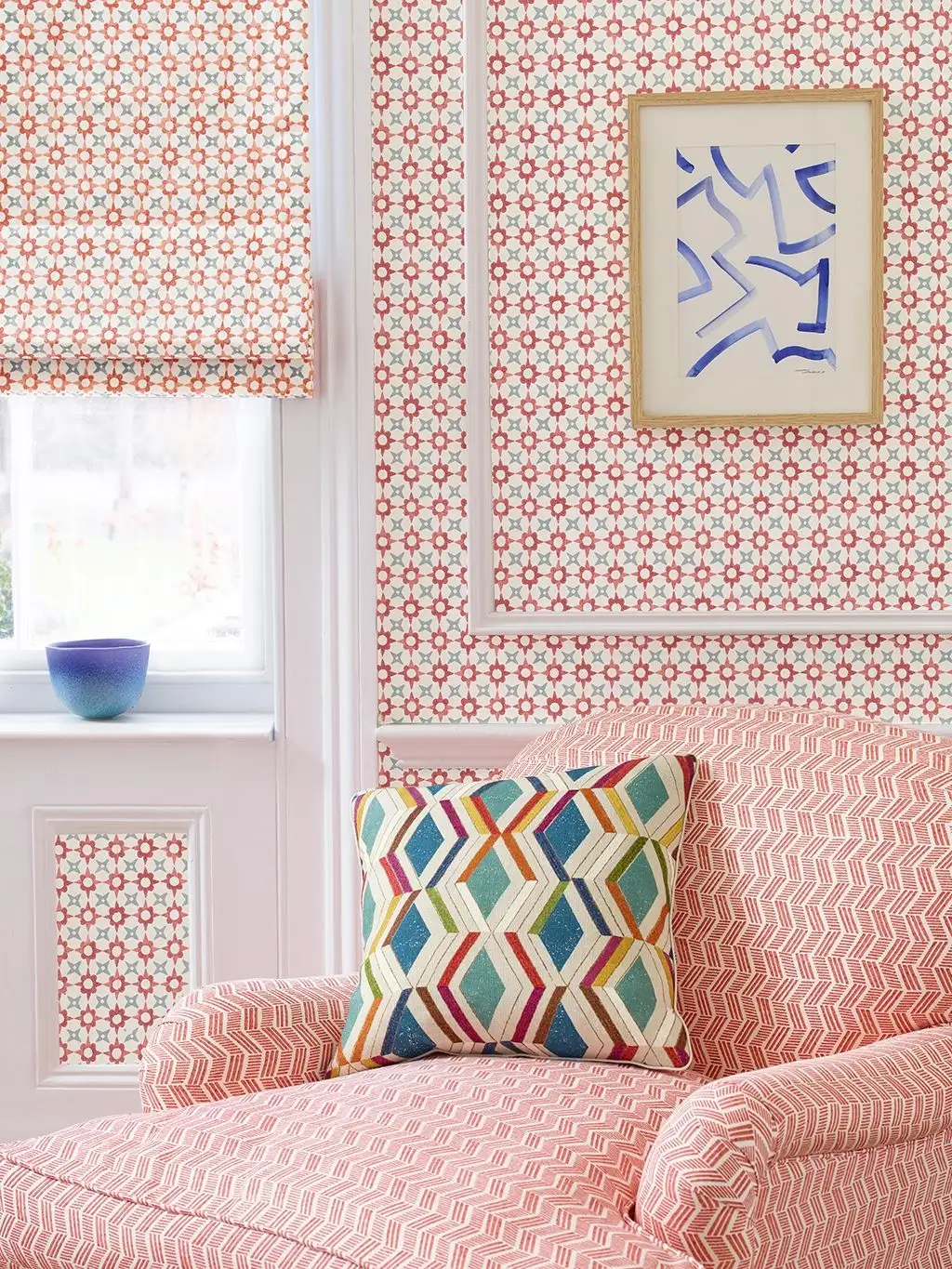 Tassi, col. 04 - Sterne - Creme - Hellbraun - Rot - Colefax and Fowler