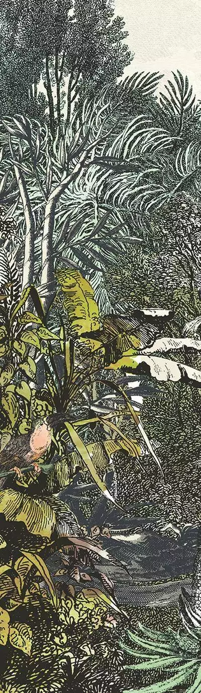 Safari Sisal, col. 06 - Blumen - Blätter - Landschaft - Tier Tapeten - Multicolor - Masureel