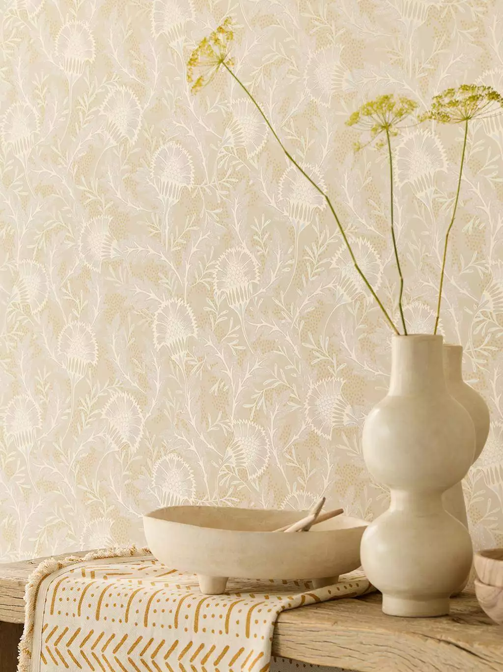 Solange Flower, col. 10 - Blumen - Blätter - Florale Muster - Creme - Hellbraun - Weiß - Eijffinger